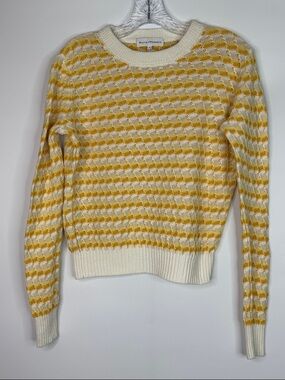 White + Warren Primavera Lino Crewneck Sweater Yellow Size Small